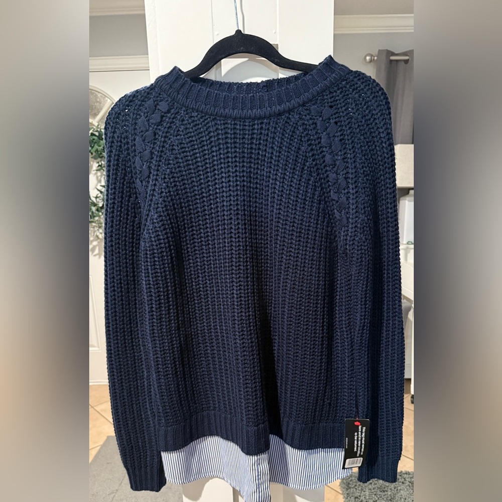 BB Dakota Blue Crew Neck Sweater with Ribbed Knit